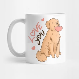 Love you a cute golden Retriever holding a heart for valentines day Mug